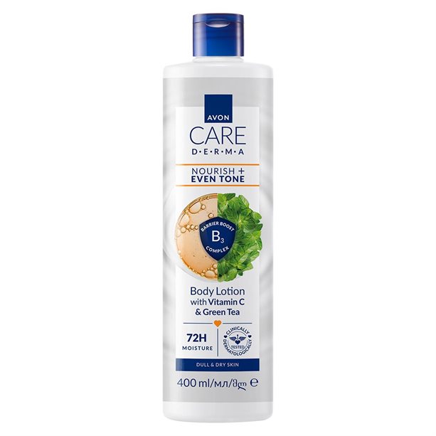 Avon Care Derma Nemlendirici + Cilt Tonu Görünümünü Eşitleyici C Vitamini ve Yeşil Çay İçeren Vücut Losyonu 400ml