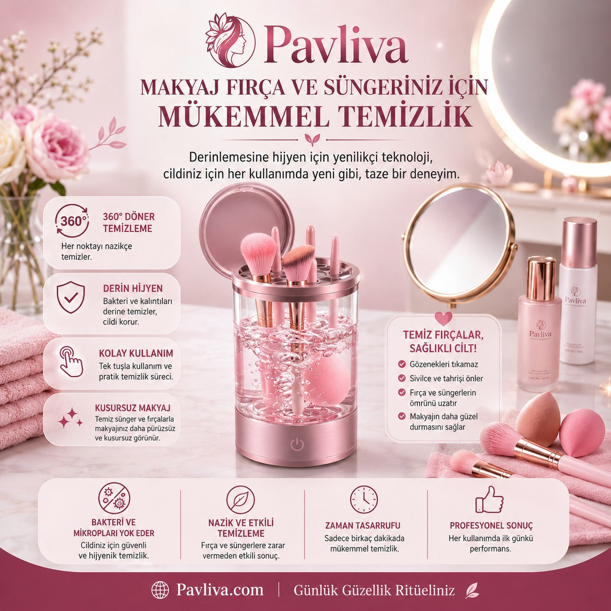 Pavliva Otomatik Makyaj Fırçası & Sünger Temizleyici